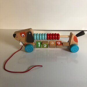 Edushape Wooden Pull Along Dog Abacus Toy With Number Blocks For Toddlers